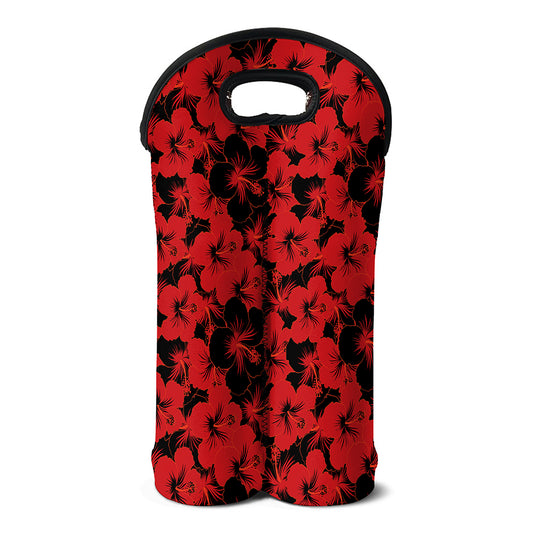 Black And Red Hibiscus Pattern Print Double Neoprene Wine Tote