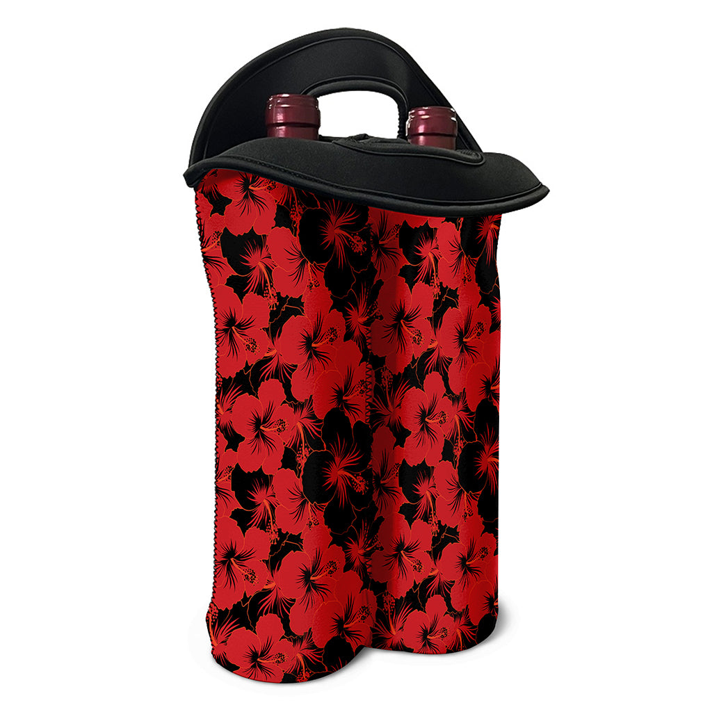 Black And Red Hibiscus Pattern Print Double Neoprene Wine Tote