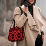 Black And Red Hibiscus Pattern Print Double Strap Bible Bag