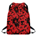 Black And Red Hibiscus Pattern Print Drawstring Backpack