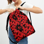 Black And Red Hibiscus Pattern Print Drawstring Backpack