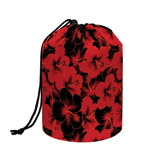 Black And Red Hibiscus Pattern Print Drawstring Makeup Bag