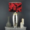 Black And Red Hibiscus Pattern Print Drum Lamp Shade