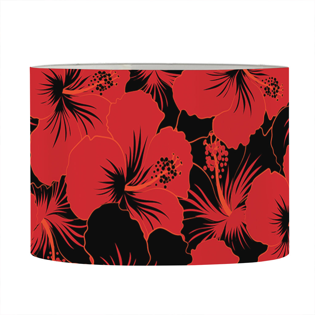 Black And Red Hibiscus Pattern Print Drum Lamp Shade