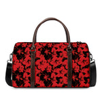 Black And Red Hibiscus Pattern Print Duffle Bag