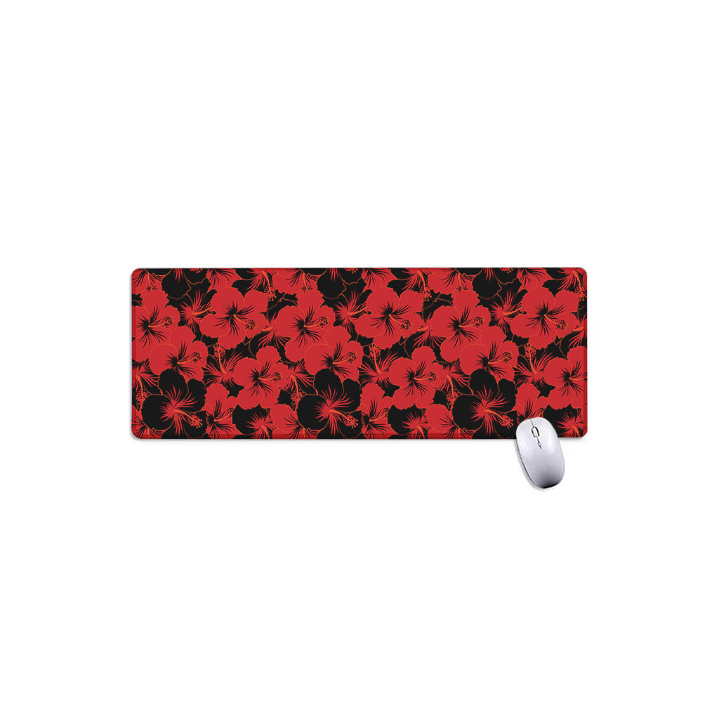 Black And Red Hibiscus Pattern Print Extended Mouse Pad