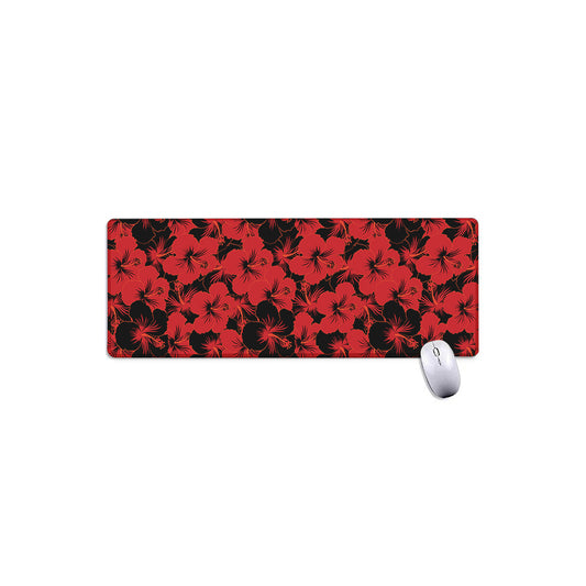Black And Red Hibiscus Pattern Print Extended Mouse Pad