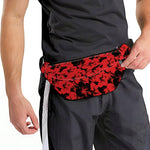 Black And Red Hibiscus Pattern Print Fanny Pack