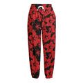 Black And Red Hibiscus Pattern Print Fleece Lined Knit Pants