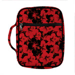 Black And Red Hibiscus Pattern Print Front Pocket Bible Bag