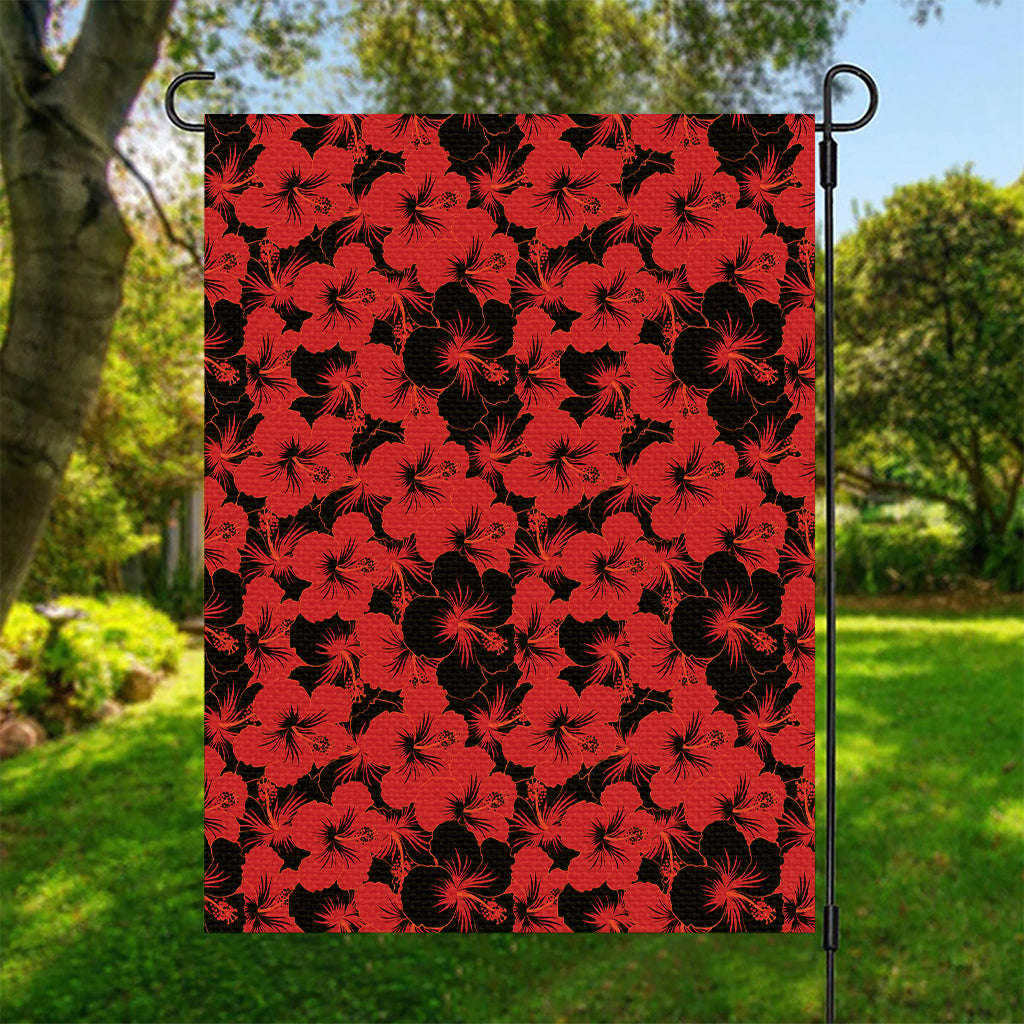 Black And Red Hibiscus Pattern Print Garden Flag