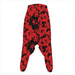 Black And Red Hibiscus Pattern Print Hammer Pants