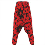 Black And Red Hibiscus Pattern Print Hammer Pants