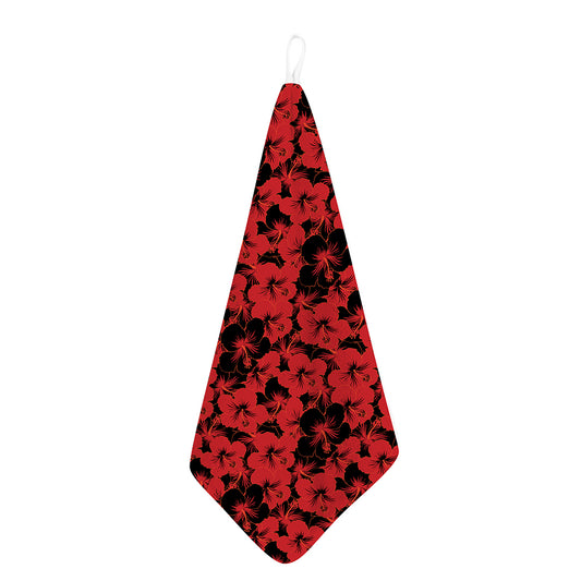 Black And Red Hibiscus Pattern Print Hand Towel