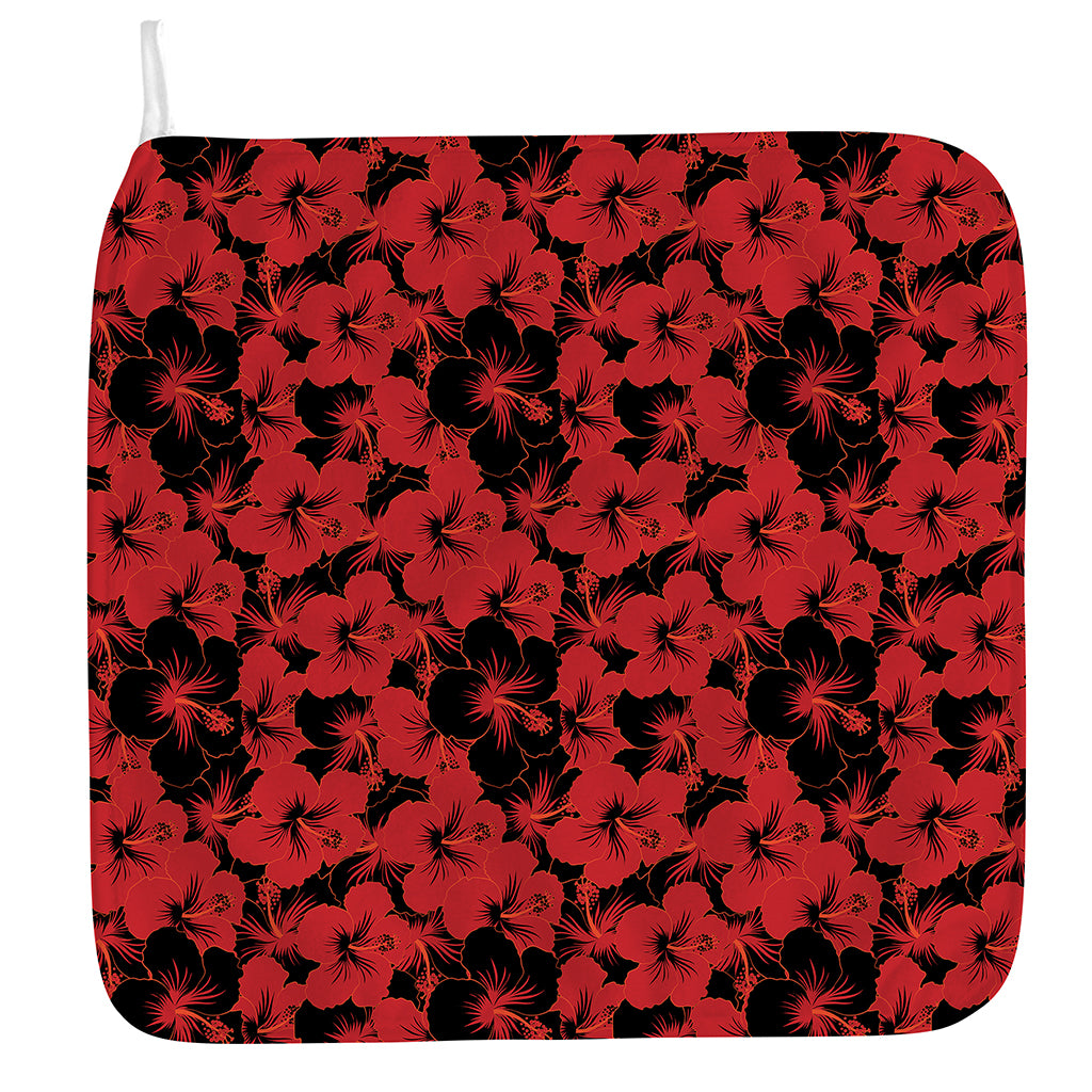 Black And Red Hibiscus Pattern Print Hand Towel