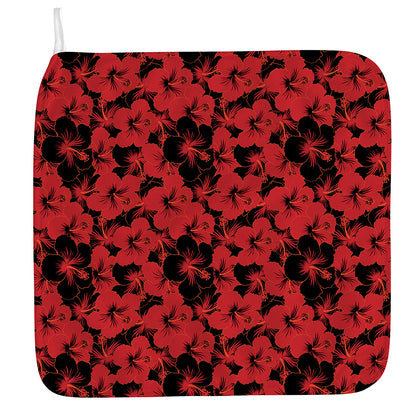 Black And Red Hibiscus Pattern Print Hand Towel