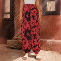 Black And Red Hibiscus Pattern Print Harem Pants