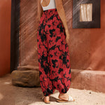 Black And Red Hibiscus Pattern Print Harem Pants