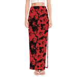 Black And Red Hibiscus Pattern Print High Slit Maxi Skirt