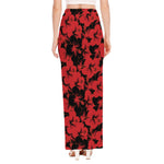 Black And Red Hibiscus Pattern Print High Slit Maxi Skirt