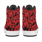 Black And Red Hibiscus Pattern Print High Top Leather Sneakers