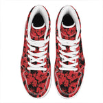 Black And Red Hibiscus Pattern Print High Top Leather Sneakers