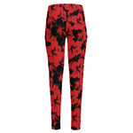Black And Red Hibiscus Pattern Print High-Waisted Pocket Leggings