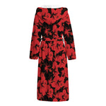 Black And Red Hibiscus Pattern Print Hooded Bathrobe
