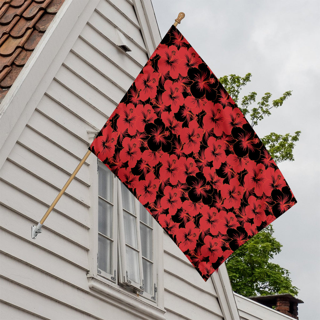 Black And Red Hibiscus Pattern Print House Flag