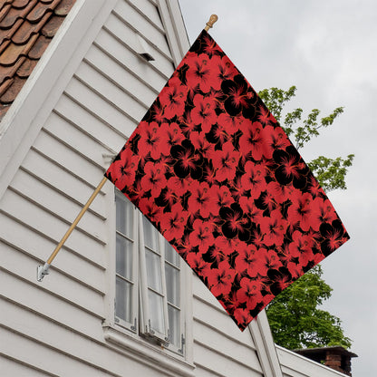 Black And Red Hibiscus Pattern Print House Flag