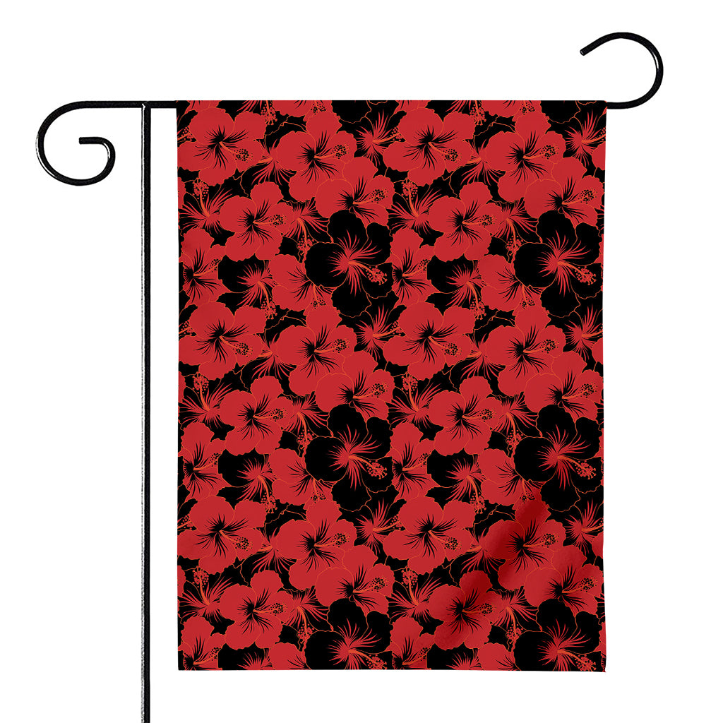 Black And Red Hibiscus Pattern Print House Flag