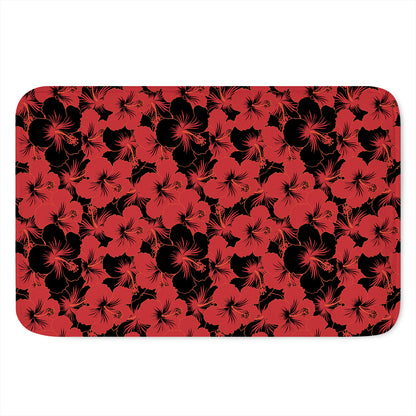 Black And Red Hibiscus Pattern Print Indoor Door Mat