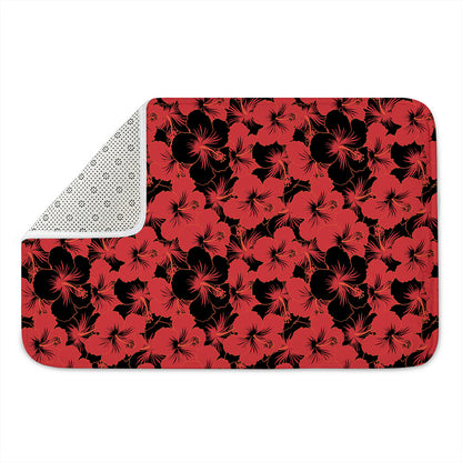 Black And Red Hibiscus Pattern Print Indoor Door Mat