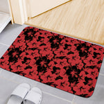 Black And Red Hibiscus Pattern Print Indoor Door Mat