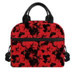 Black And Red Hibiscus Pattern Print Insulated Lunch Bag
