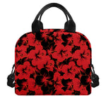 Black And Red Hibiscus Pattern Print Insulated Lunch Bag