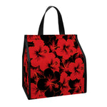 Black And Red Hibiscus Pattern Print Insulated Lunch Tote