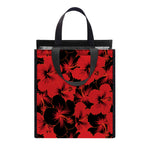 Black And Red Hibiscus Pattern Print Insulated Lunch Tote