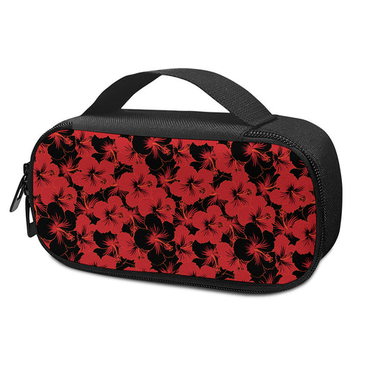 Black And Red Hibiscus Pattern Print Insulin Cooler Travel Case
