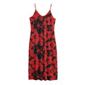 Black And Red Hibiscus Pattern Print Jersey Midi Cami Dress