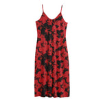 Black And Red Hibiscus Pattern Print Jersey Midi Cami Dress