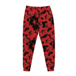 Black And Red Hibiscus Pattern Print Jogger Pants