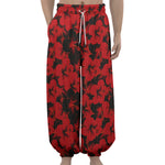 Black And Red Hibiscus Pattern Print Lantern Pants