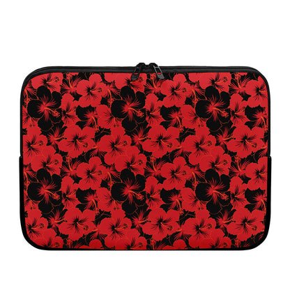 Black And Red Hibiscus Pattern Print Laptop Sleeve