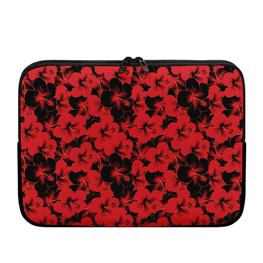 Black And Red Hibiscus Pattern Print Laptop Sleeve