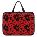 Black And Red Hibiscus Pattern Print Laptop Sleeve With Handle