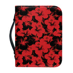 Black And Red Hibiscus Pattern Print Leather Bible Cover