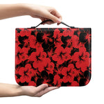 Black And Red Hibiscus Pattern Print Leather Bible Cover