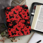 Black And Red Hibiscus Pattern Print Leather Bible Cover