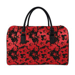 Black And Red Hibiscus Pattern Print Leather Duffle Bag